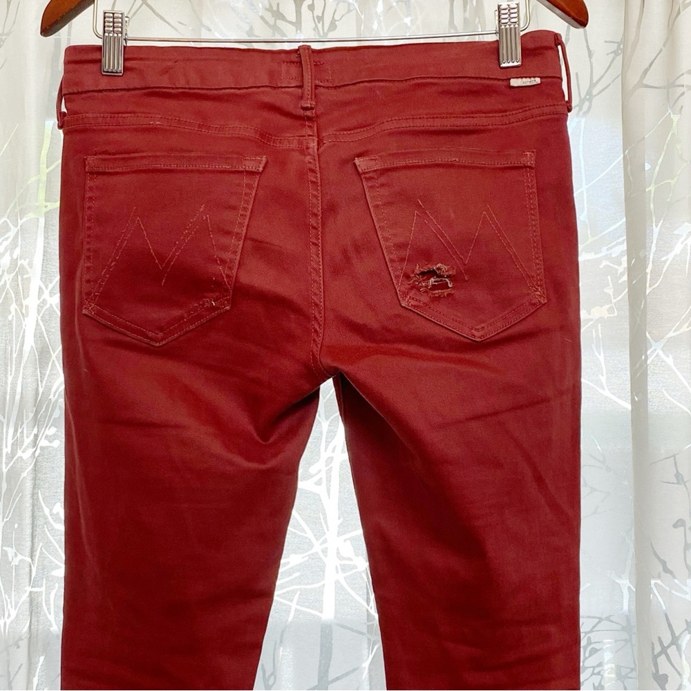 MOTHER THE LOOKER BLOW OUT DYE BURGUNDY DARK RED DISTRESSED STRETCH SKINNY JEANS - Picture 6 of 9